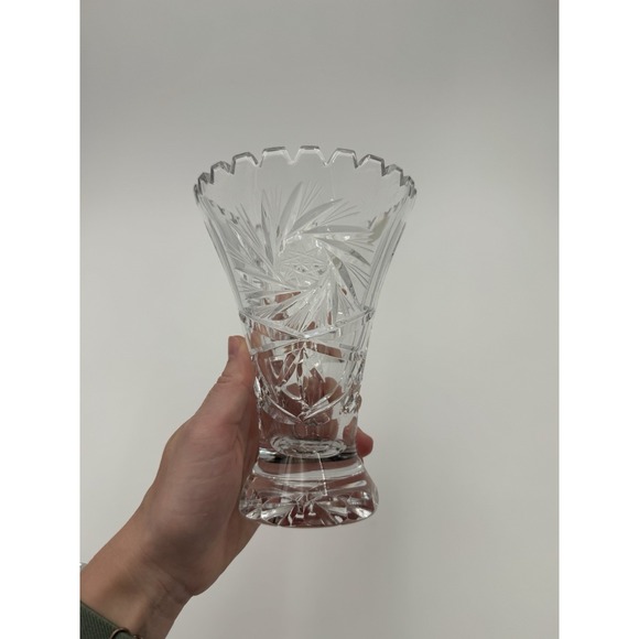 Vintage Led Cut Crystal Bud Vase 6" Inch Tall Scalloped Edge - Picture 3 of 9